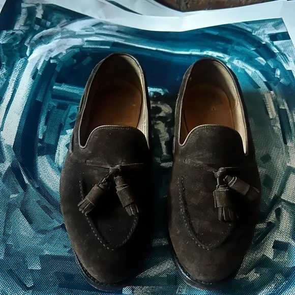 Crockett & Jones Brown Suede Tassel Loafers 9.5D - Picture 1 of 12